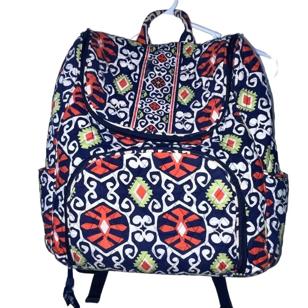 VERA BRADLEY Sun Valley Quilted Backpack Blue Orange Green Retired Print Travel